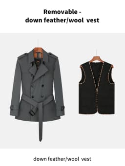 Cotton short trench coat for men British fashion double breasted khaki color for men thickened down jacket pure cotton short