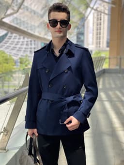 Cotton short trench coat for men British fashion double breasted khaki color for men thickened down jacket pure cotton short