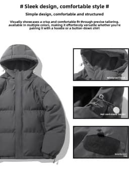 American fashion brand down jacket men's winter new solid color warm hooded bread suit cotton jacket thickened loose jacket
