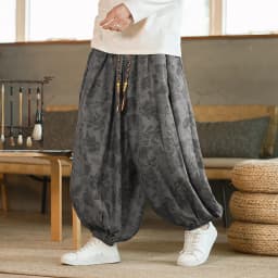 High Quality Pants For Men Chinese Style Dark Flower Corduroy Casual Bloomers Elastic Waist Fashion Loose Wide Leg Trousers Male