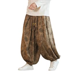 High Quality Pants For Men Chinese Style Dark Flower Corduroy Casual Bloomers Elastic Waist Fashion Loose Wide Leg Trousers Male