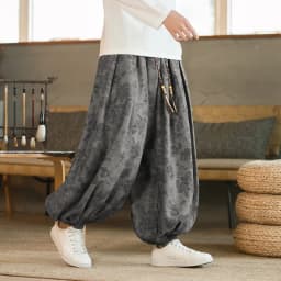 High Quality Pants For Men Chinese Style Dark Flower Corduroy Casual Bloomers Elastic Waist Fashion Loose Wide Leg Trousers Male