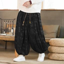 High Quality Pants For Men Chinese Style Dark Flower Corduroy Casual Bloomers Elastic Waist Fashion Loose Wide Leg Trousers Male