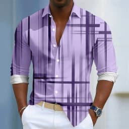 Men's Geometric Stripe Shirt Button Up Shirt Long Sleeve Fashion Casual Daily Vacation Spring Fall Turndown 3D Print Shirt