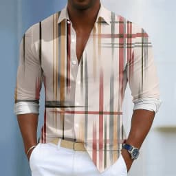 Men's Geometric Stripe Shirt Button Up Shirt Long Sleeve Fashion Casual Daily Vacation Spring Fall Turndown 3D Print Shirt