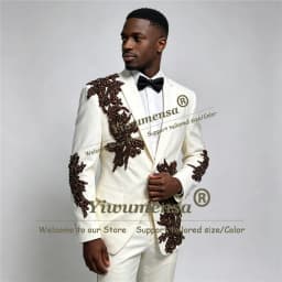 Men's Suit 2 Pieces Luxury Beaded Embroidered Blazer Customized Crystals Male Fashion Blazer Peaked Lapel Formal Wedding Tuxedo