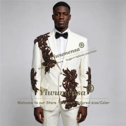 Men's Suit 2 Pieces Luxury Beaded Embroidered Blazer Customized Crystals Male Fashion Blazer Peaked Lapel Formal Wedding Tuxedo