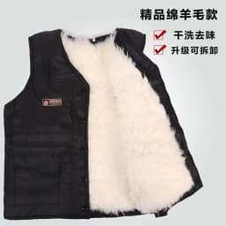 Cold Autumn Winter Middle-aged Elderly Wool Vest Thicken Warm Genuine Fur Overcoat Fashion Comfortable Dad Father Cotton Outfit