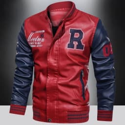 American Baseball Collar Pilot Casual PU Leather JacketSpring and Autumn Men's Motorcycle Suit Leather Jacket Color Blocking