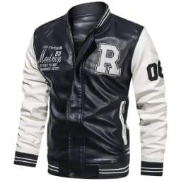 American Baseball Collar Pilot Casual PU Leather JacketSpring and Autumn Men's Motorcycle Suit Leather Jacket Color Blocking
