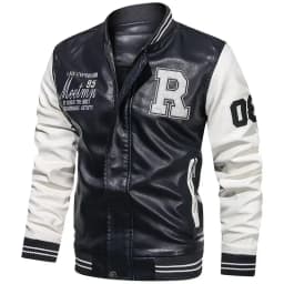 American Baseball Collar Pilot Casual PU Leather JacketSpring and Autumn Men's Motorcycle Suit Leather Jacket Color Blocking