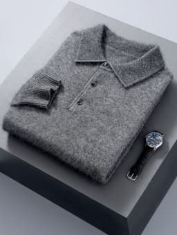100% Mink Cashmere Jacket Men's POLO Collar Pullover 2024 Spring Autumn New Knitted Tops Casual Loose Large Size Men's Shirts