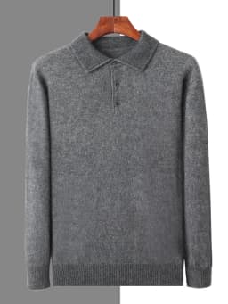 100% Mink Cashmere Jacket Men's POLO Collar Pullover 2024 Spring Autumn New Knitted Tops Casual Loose Large Size Men's Shirts