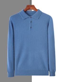 100% Mink Cashmere Jacket Men's POLO Collar Pullover 2024 Spring Autumn New Knitted Tops Casual Loose Large Size Men's Shirts