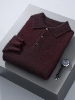 100% Mink Cashmere Jacket Men's POLO Collar Pullover 2024 Spring Autumn New Knitted Tops Casual Loose Large Size Men's Shirts