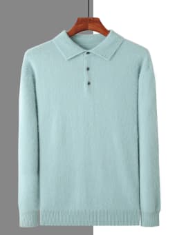 100% Mink Cashmere Jacket Men's POLO Collar Pullover 2024 Spring Autumn New Knitted Tops Casual Loose Large Size Men's Shirts
