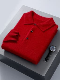 100% Mink Cashmere Jacket Men's POLO Collar Pullover 2024 Spring Autumn New Knitted Tops Casual Loose Large Size Men's Shirts