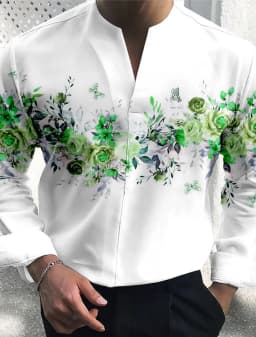 Men's Long Sleeve Shirt Floral Pattern V Neck Outdoor Street Long Sleeve Printed Clothing Fashion Streetwear Casual
