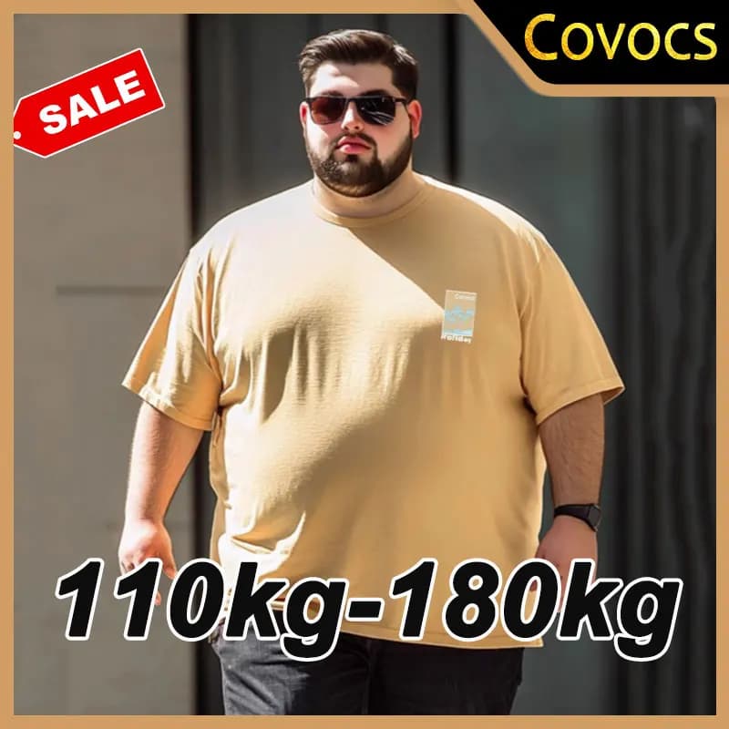 Men Plus Size Cotton T-Shirt 6XL 7XL Oversized Short-sleeved Tees 110-180kg Summer Running Gym Top Fashion Graphic Shirt Clothes