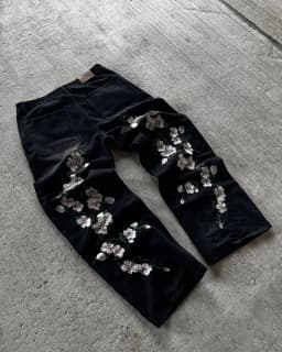 Jeans Embroidered Jeans Vintage Low Waist Wide Leg Trousers Harajuku Mens Womes Baggy Jeans Y2K Clothes