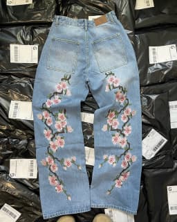 Jeans Embroidered Jeans Vintage Low Waist Wide Leg Trousers Harajuku Mens Womes Baggy Jeans Y2K Clothes