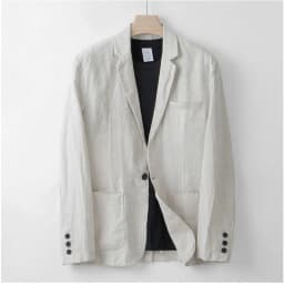 KIDWHXR Summer Men Suit Single-breasted Pocket Blazer Male Elastic Waist Pant Man Thin Cotton Linen Breathable 2-piece Outfit
