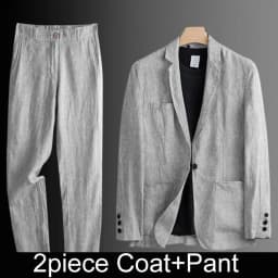 KIDWHXR Summer Men Suit Single-breasted Pocket Blazer Male Elastic Waist Pant Man Thin Cotton Linen Breathable 2-piece Outfit