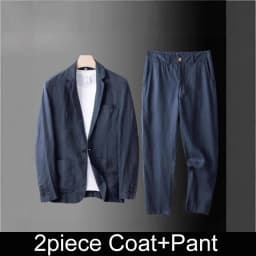 KIDWHXR Summer Men Suit Single-breasted Pocket Blazer Male Elastic Waist Pant Man Thin Cotton Linen Breathable 2-piece Outfit