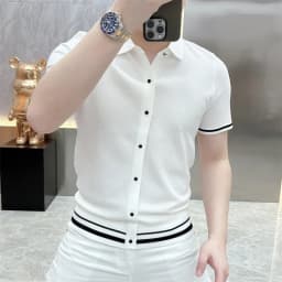 Summer Short Sleeve Lapel T-shirts Men Casual Business Knitted Cardigan Versatile Comfortable Tee Tops Ice Silk Polo Shirts