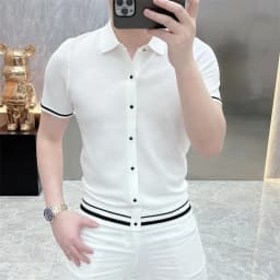 Summer Short Sleeve Lapel T-shirts Men Casual Business Knitted Cardigan Versatile Comfortable Tee Tops Ice Silk Polo Shirts