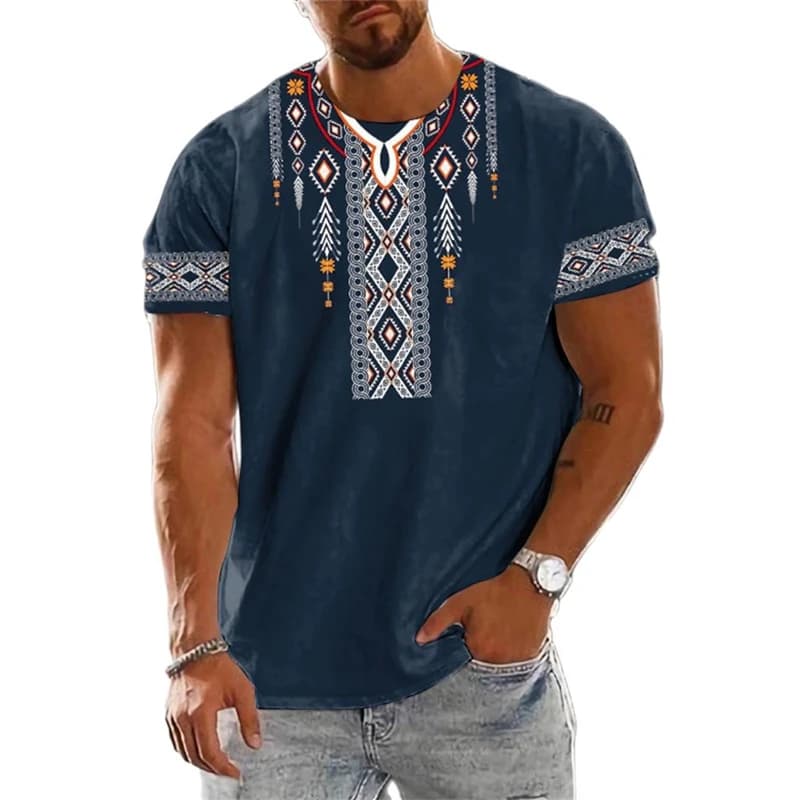 Trend 2025 Vintage Ethnic Graphic T Shirt Summer Fashion Short Sleeve 3D Printed Men T-Shirt Casual Streetwear Boy Breath Tee