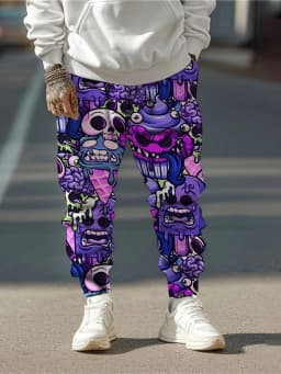 Fashion Men's 2025 Sweatpants Skull Printed Joggers Slim Fit Pants Casual Lounge Pants with Pockets Autumn Winter Streetwear