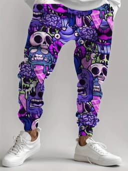 Fashion Men's 2025 Sweatpants Skull Printed Joggers Slim Fit Pants Casual Lounge Pants with Pockets Autumn Winter Streetwear