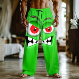 3D printed facial expression pattern, fashionable high-quality comfortable men's wide-leg pants, trendy printed men's pants