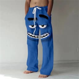 3D printed facial expression pattern, fashionable high-quality comfortable men's wide-leg pants, trendy printed men's pants