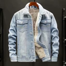 KIDWHXR Winter Man Denim Jackets Thicken Warm Fleece Outerwear Men Retro Single-breasted Long Sleeve Loose Casual Male Coats