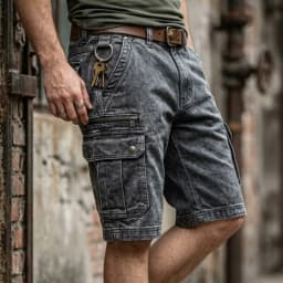 KIDWHXR Man Denim Short Summer Streetwear Simple Solid Washed Men Shorts Retro Loose Straight Pocket Outdoor Casual Male Shorts