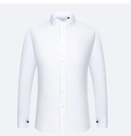 High-end 200 4-Strand Yarn 100% Cotton Men's French Cufflink Shirt One-Length Collar DP Ready-to-Wear No-Iron White