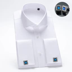 High-end 200 4-Strand Yarn 100% Cotton Men's French Cufflink Shirt One-Length Collar DP Ready-to-Wear No-Iron White