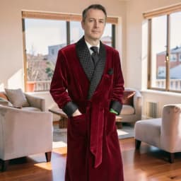 Long Velvet Smoking Jacket with Belt 1 Piece Shawl Lapel Wedding Groom Coat Men Fashion Blazer Single One Coat (S-5XL)