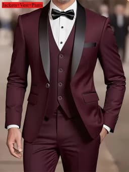 Men's Formal Suit Set Business Casual Slim Fit Tuxedo for Wedding, Long Sleeve Notch Lapel, Groom