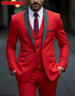 Men's Formal Suit Set Business Casual Slim Fit Tuxedo for Wedding, Long Sleeve Notch Lapel, Groom