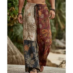 New men's loose fit casual pants with 3D printed geometric patterns, fashionable and comfortable wide leg pants