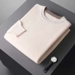 Autumn Winter Men's 100% Merino Wool Soft Sweater Contrasting Colors Round Neck Pullover Loose Long Sleeve Jumper Cashmere Top