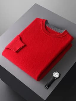 Autumn Winter Men's 100% Merino Wool Soft Sweater Contrasting Colors Round Neck Pullover Loose Long Sleeve Jumper Cashmere Top