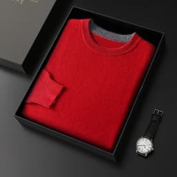 Autumn Winter Men's 100% Merino Wool Soft Sweater Contrasting Colors Round Neck Pullover Loose Long Sleeve Jumper Cashmere Top