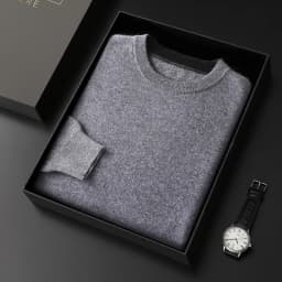 Autumn Winter Men's 100% Merino Wool Soft Sweater Contrasting Colors Round Neck Pullover Loose Long Sleeve Jumper Cashmere Top