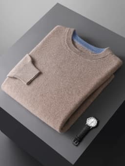 Autumn Winter Men's 100% Merino Wool Soft Sweater Contrasting Colors Round Neck Pullover Loose Long Sleeve Jumper Cashmere Top