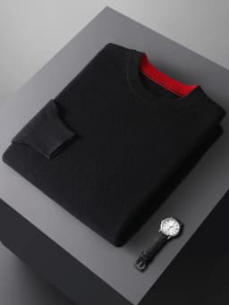 Autumn Winter Men's 100% Merino Wool Soft Sweater Contrasting Colors Round Neck Pullover Loose Long Sleeve Jumper Cashmere Top