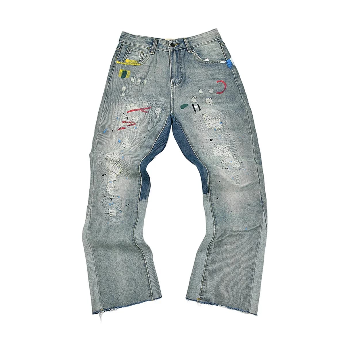 High Street Letter Embroidery Washed Blue Baggy Jeans for Men Straight Vintage Loose Casual Denim Pants Oversized Ropa Hombre